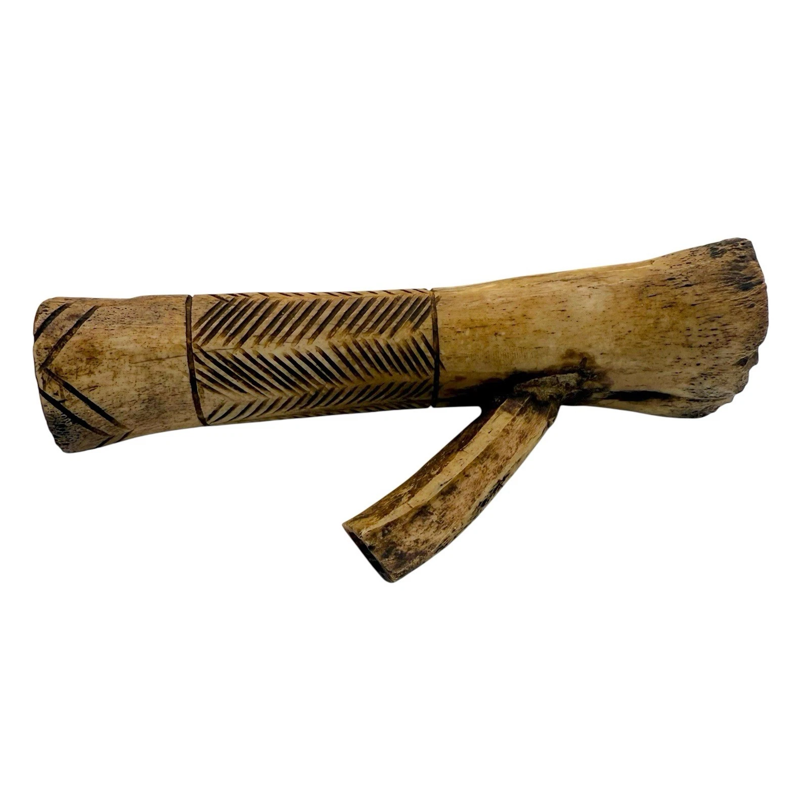 Antique Hand-Carved Bone Smoking Pipe, Native American Attributed - Image 3
