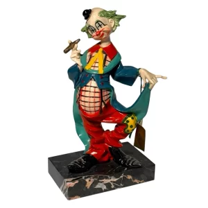 Vintage Fontanini #941 cigar-smoking clown sculpture on genuine Carrara marble base