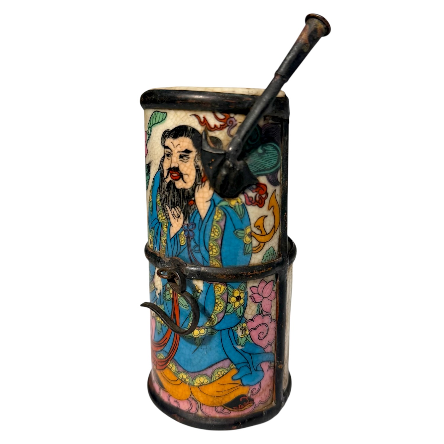 Late Qing Polychrome Porcelain Water Pipe with Zhongli Quan - Image 2