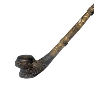 19th-Century Burmese Clay & Nickel-Silver Pipe