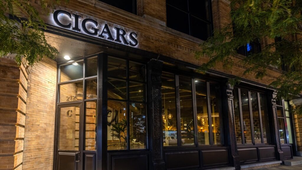 the clayton cigar shop and lounge private membership club in downtown chicago storefront location